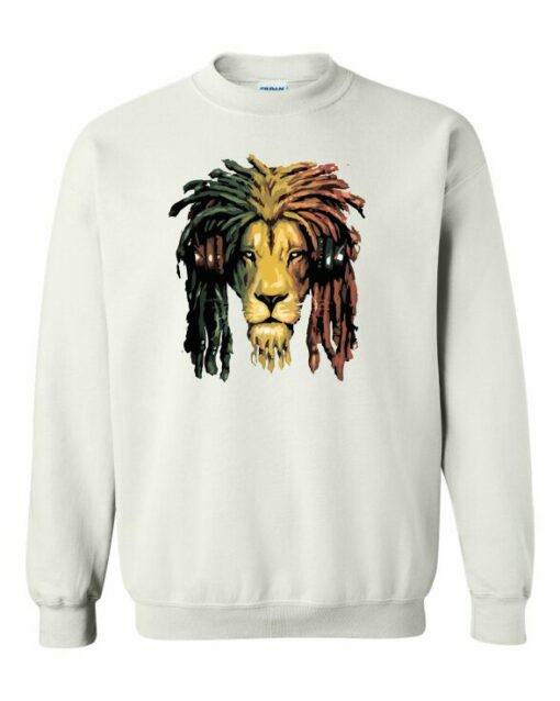 RASTA LION  - Cotton Ouaté Col Rond (Unisexe) Pour Adultes