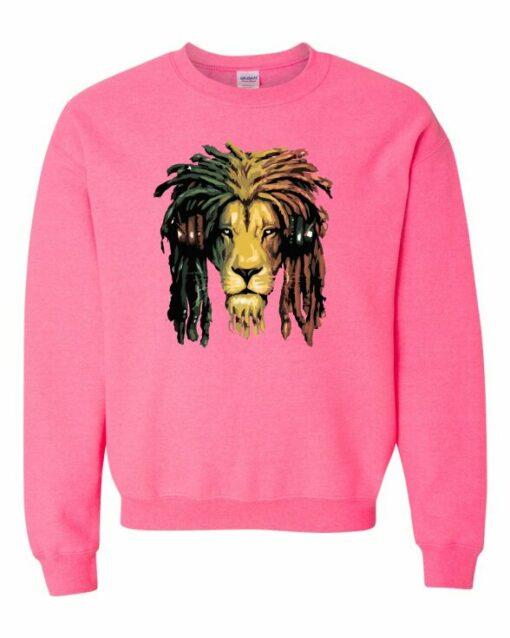RASTA LION  - Cotton Ouaté Col Rond (Unisexe) Pour Adultes