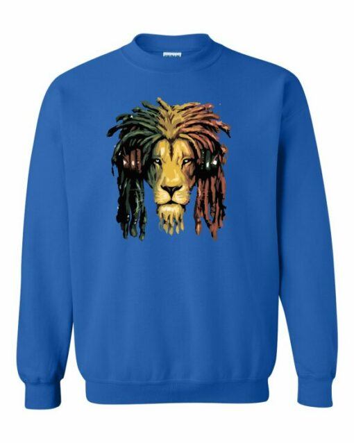 RASTA LION  - Cotton Ouaté Col Rond (Unisexe) Pour Adultes