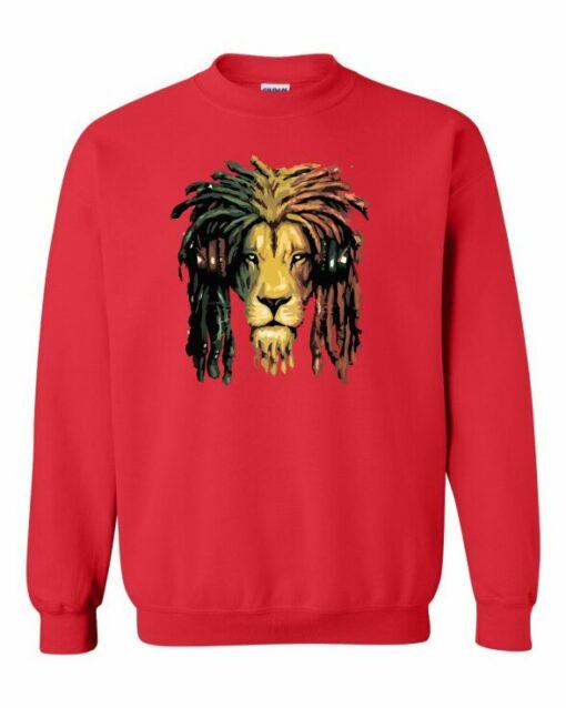 RASTA LION  - Cotton Ouaté Col Rond (Unisexe) Pour Adultes