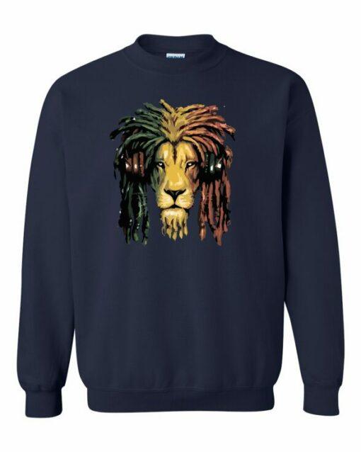 RASTA LION  - Cotton Ouaté Col Rond (Unisexe) Pour Adultes