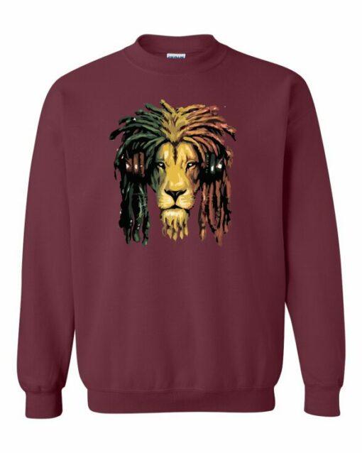 RASTA LION  - Cotton Ouaté Col Rond (Unisexe) Pour Adultes