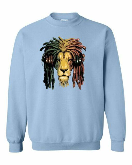 RASTA LION  - Cotton Ouaté Col Rond (Unisexe) Pour Adultes