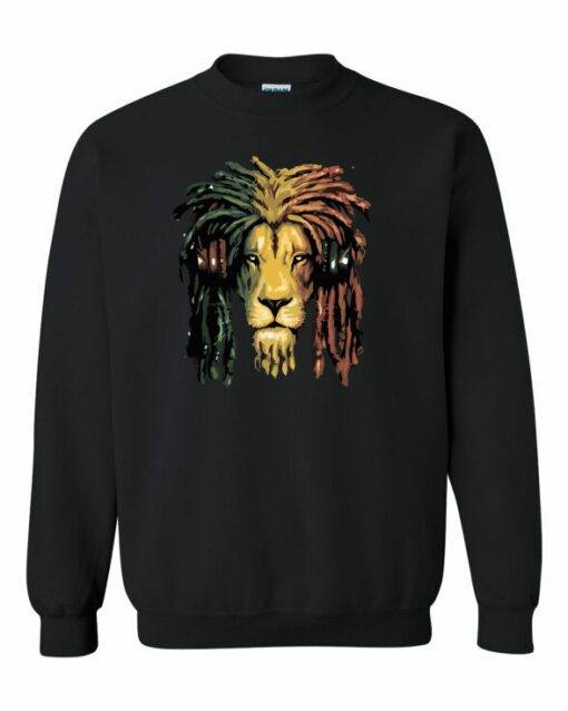 RASTA LION  - Cotton Ouaté Col Rond (Unisexe) Pour Adultes